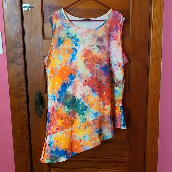 Lily Asymmetrical Floral Tie Dye Tunic Tank. Sz 3X - Picture 1 of 3